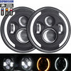 A pair of clear automotive LED headlights for a motorcycle.