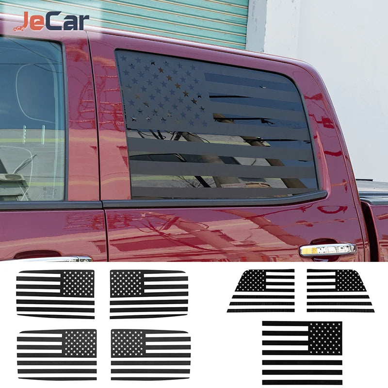 Schwarz-weiße Flaggen-Decals für die Heckscheibenverkleidung eines Lastwagens.