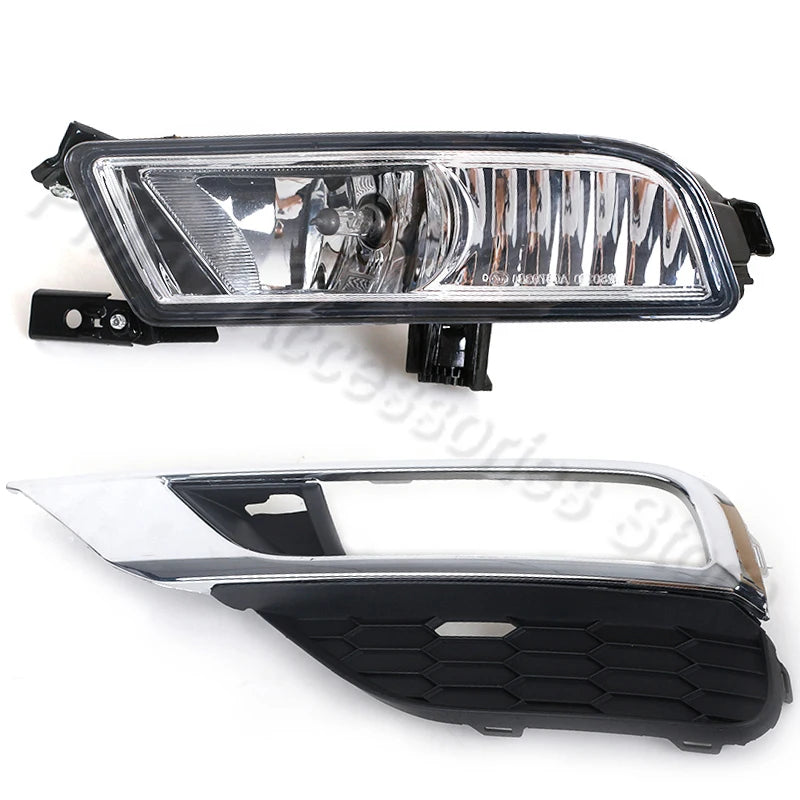 LED fog light kit with bumper trim for Honda CR-V featuring a clear headlight assembly and black trim.