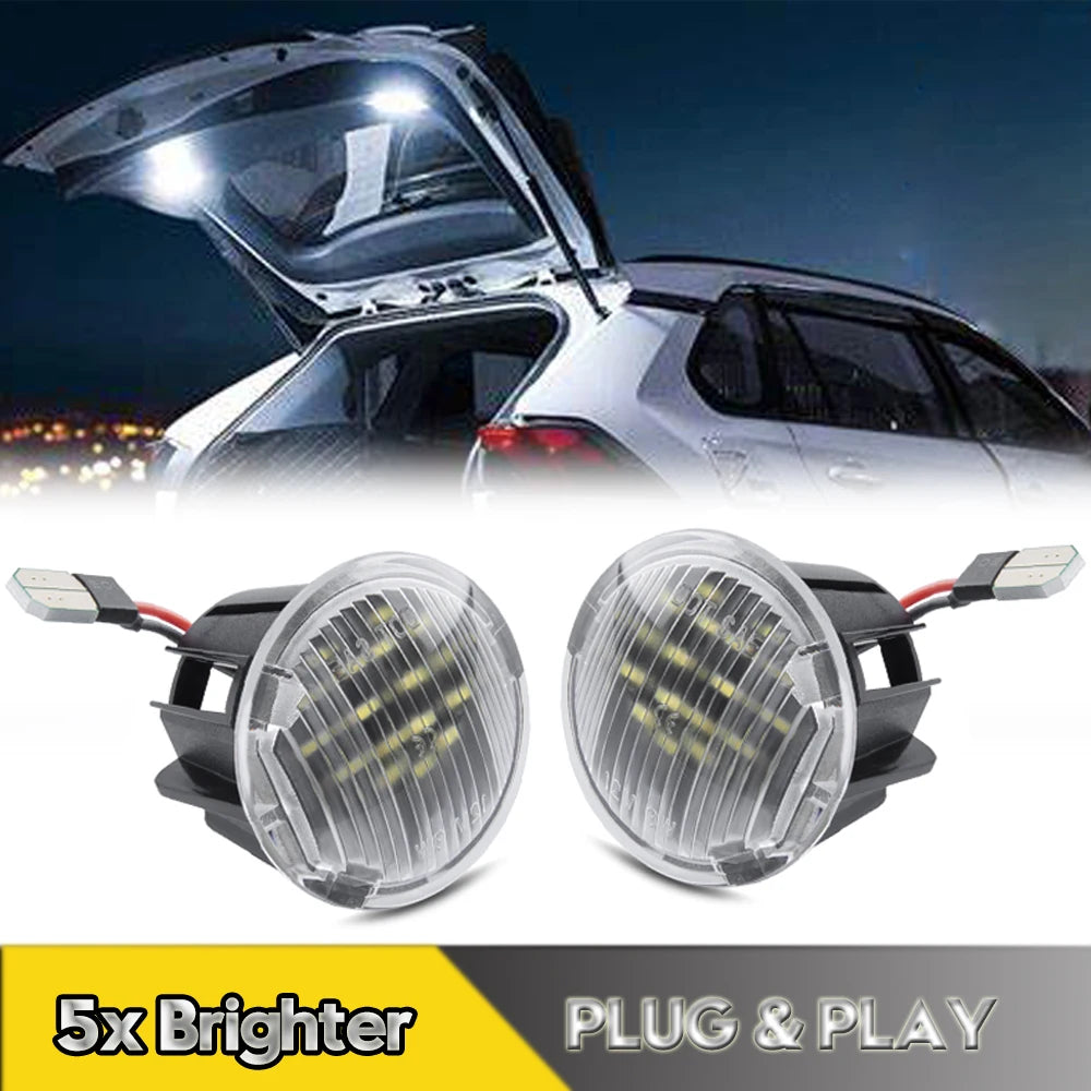 A close-up view of an LED cargo trunk light assembly designed for select Jeep, Chrysler, and Dodge models.