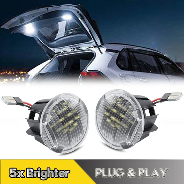 A close-up view of an LED cargo trunk light assembly designed for select Jeep, Chrysler, and Dodge models.