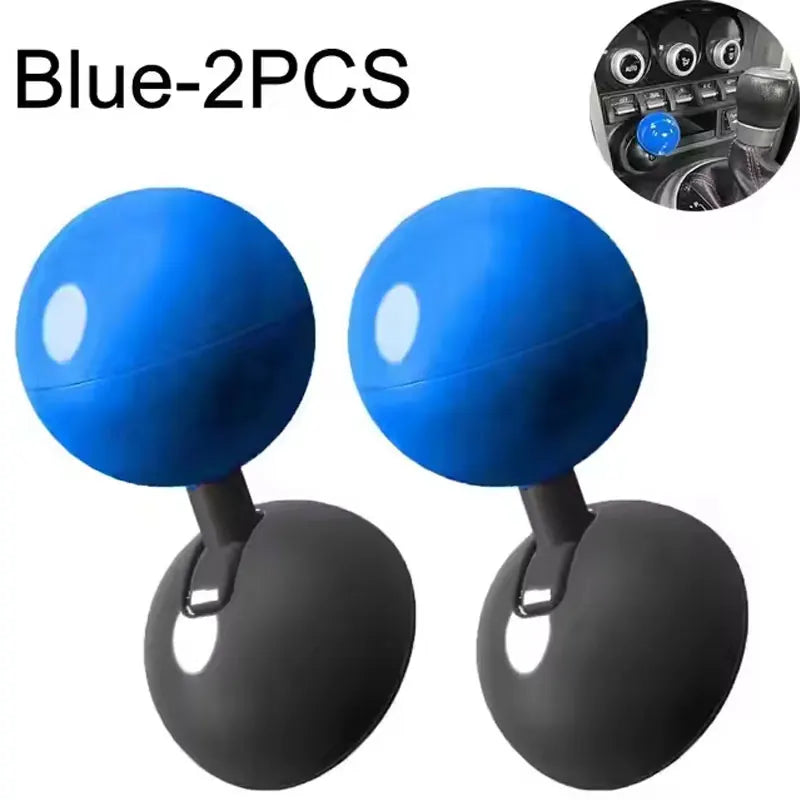 A pair of blue push start ignition button covers shown next to a close-up of the product.