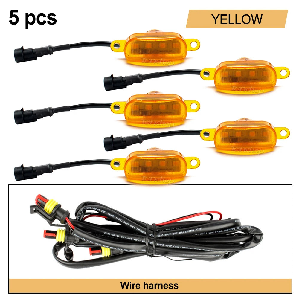 Five yellow front grille marker LED light kits with wire harness for Ford F-150 and RAM 1500