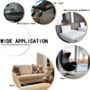 Various heavy duty self-adhesive PU leather repair patches shown on a motorcycle seat, car seat headboard, chair, and sofa.
