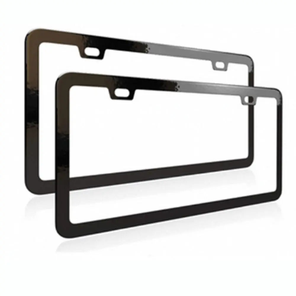 A set of black license plate frames for a car, shown in a horizontal arrangement.