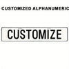 A white metal license plate with the word CUSTOMIZE engraved on it.
