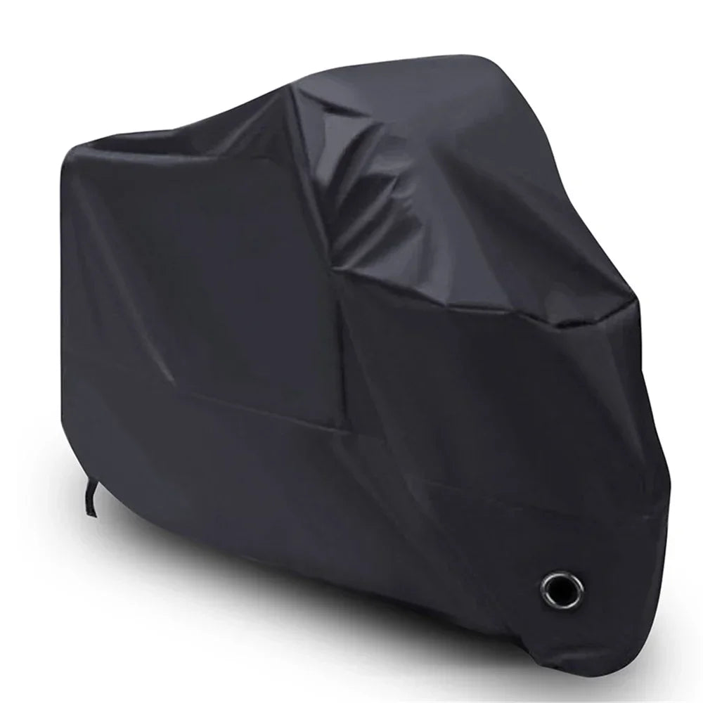 Housse universelle noire pour motos et scooters, vue de côté.