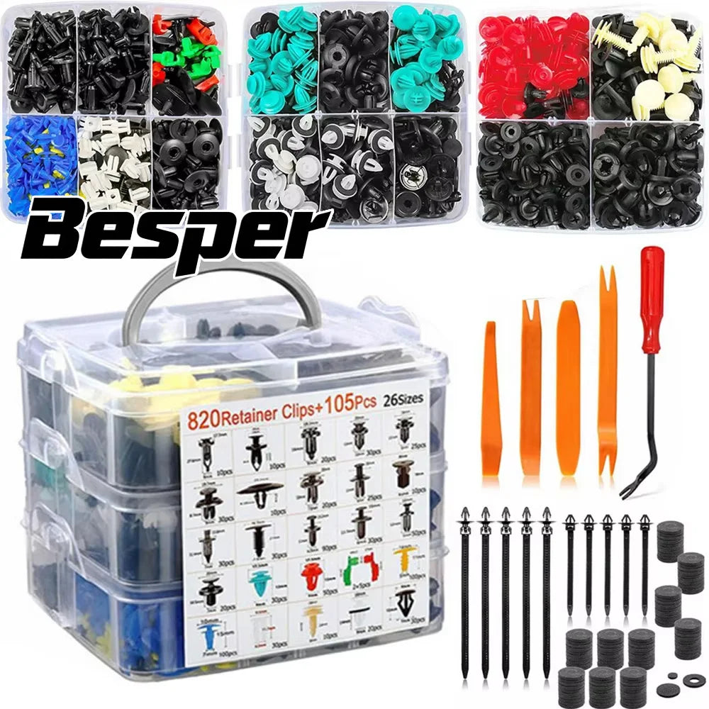 A set of 820 Retainer Clips for body repair including various sizes and colors.