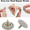 A collection of grey car roof repair rivets and fasteners for auto headliner work.