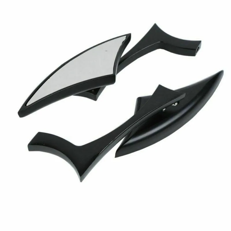 Un par de espejos laterales ajustables negros para motocicletas Harley Sportster y cruiser.
