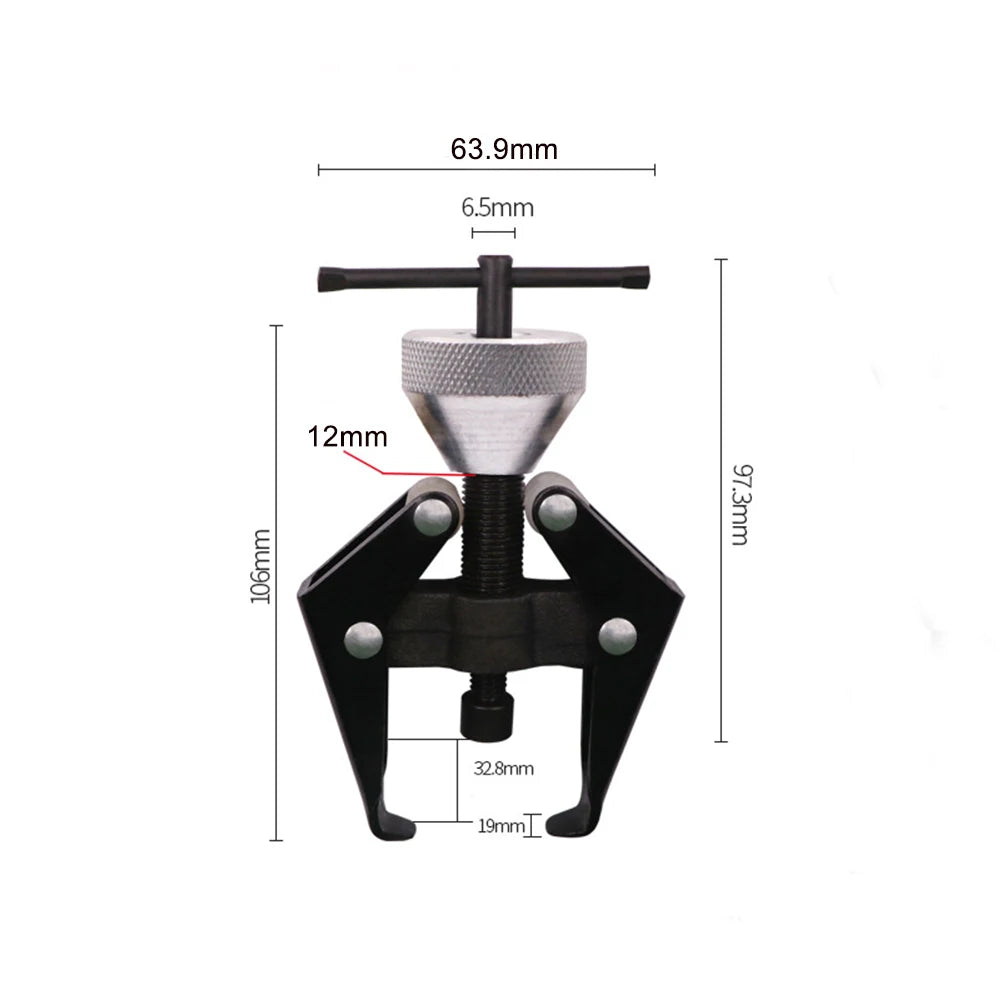 A black heavy-duty wiper arm removal tool with a silver grip and mounting bracket.