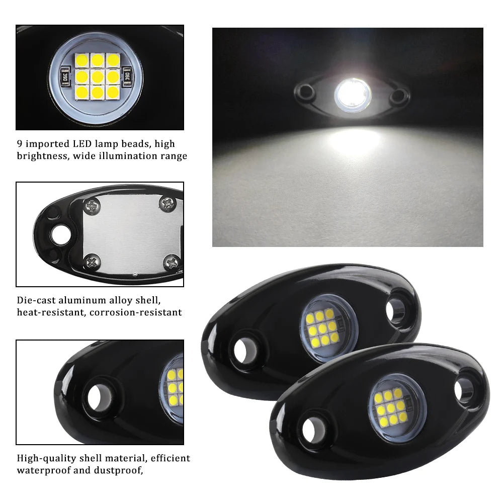 Black die-cast aluminum LED lamp beads with a clear lens for vehicle underbody lighting