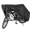 Black all-weather bicycle cover with a lock hole shown folded over a bicycle frame