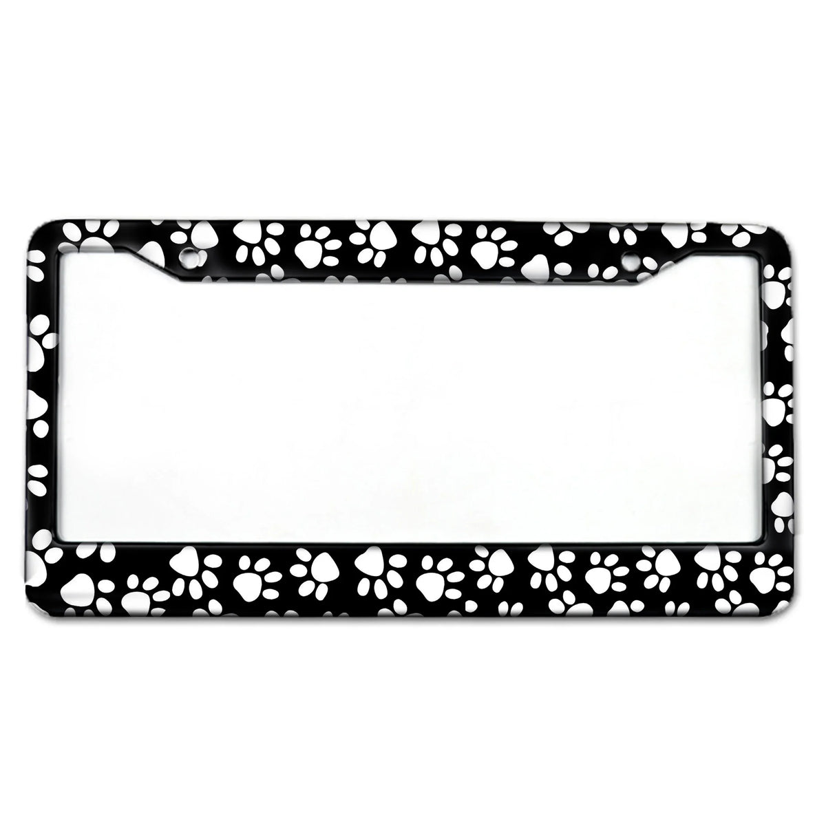 Black and white paw print decorative license plate frame for US cars