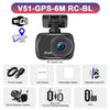 A black 4K dash camera with a lens, power cable, and GPS module shown alongside various accessories.