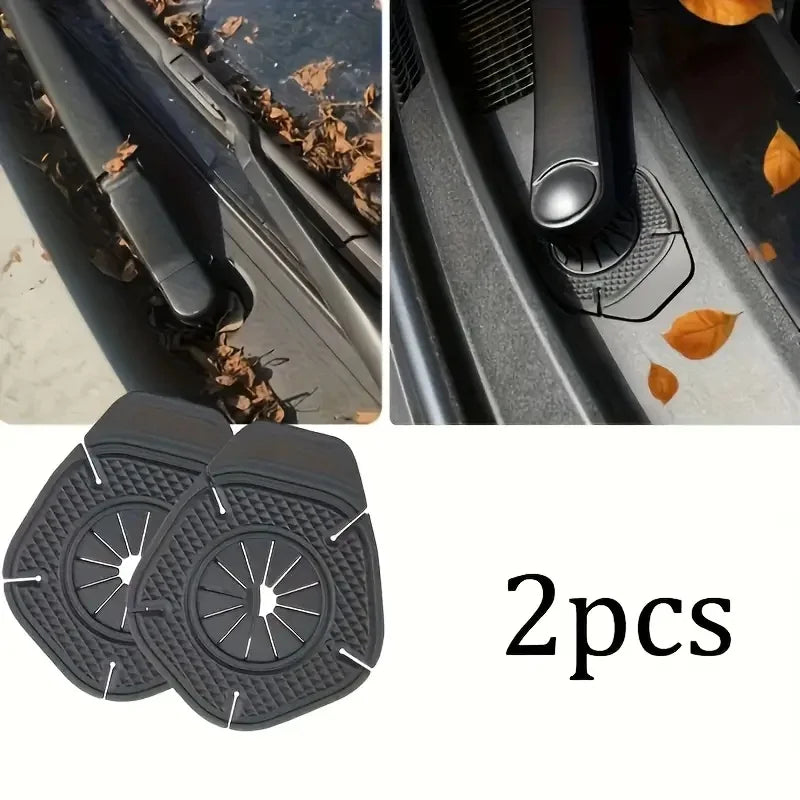 Two black anti-leak wiper arm hole covers for vehicle windshields