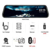 Caméra DVR noire pour voiture avec écran tactile et accessoires comme câble d'alimentation et lecteur de carte.