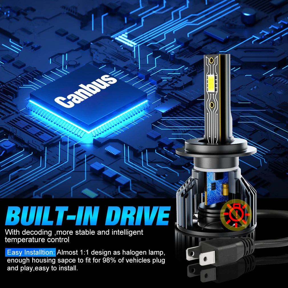 Built-in drive universal LED car headlight bulb kit with decoding and temperature control features