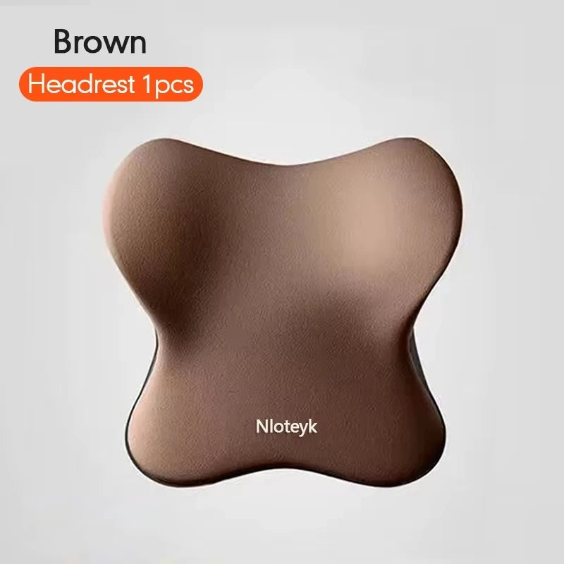 Brown Headrest pillow with Nloteyk branding shown from the side.
