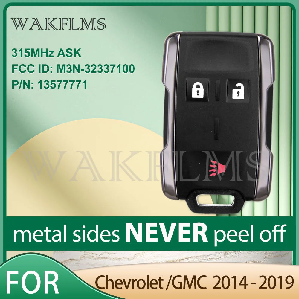 Black universal remote key for Chevrolet/GMC trucks with metal sides that never peel off