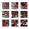 A set of car rear bumper warning straps and a hand pull ring with red and silver components.