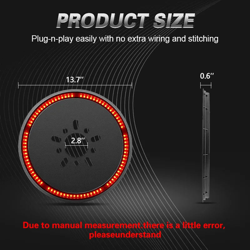 A circular replacement spare tire brake light with a red LED ring and mounting bracket.