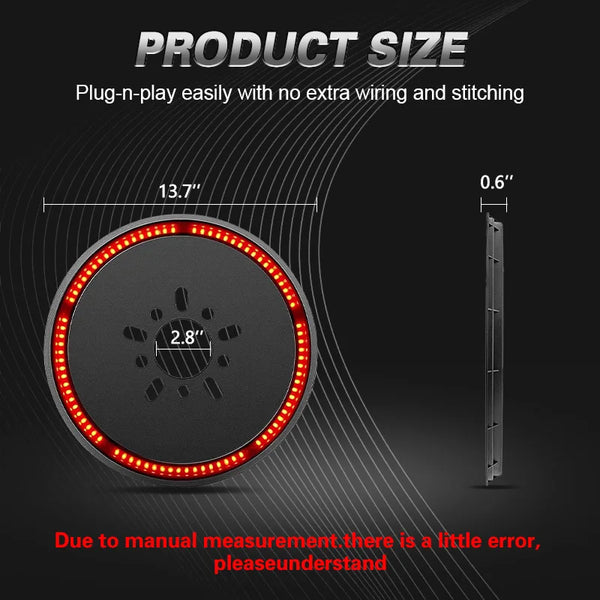 A circular replacement spare tire brake light with a red LED ring and mounting bracket.