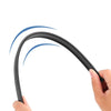 A hand is operating a black dual car side window wiper blade, demonstrating its curved movement.