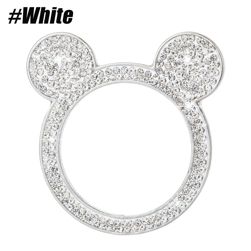 Tapa de perilla de ignición con strass plateada en forma de oreja de Mickey Mouse