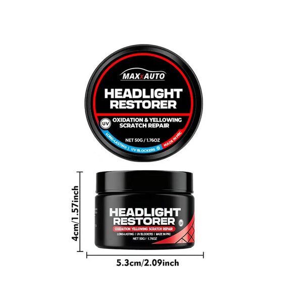Black bottle of headlight restorer product with MaxAuto branding and usage instructions