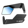 A black adjustable motorcycle side mirror with a reflective glass surface.