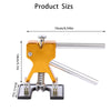A gold-colored plastic dent puller kit with a silver rod and mounting plate shown in a side view.