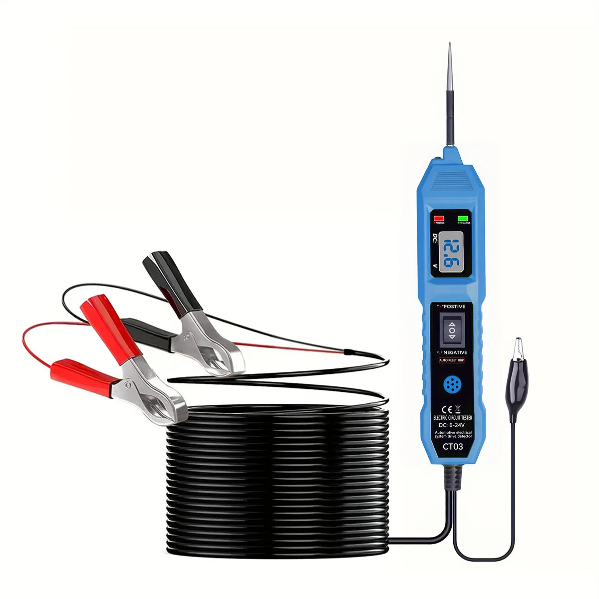 Blastes digitales Auto-Schaltgerät mit LED-Spannungsanzeige, Sonde und Kabel.
