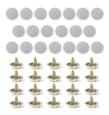 A collection of silver universal auto headliner repair fasteners and clips.