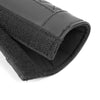 Black PU leather car seat belt covers folded and displayed