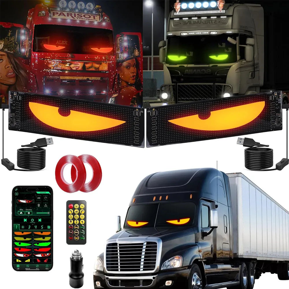 A collection of various truck and vehicle LED light panels, including a custom grille light, a headlight, and an interior pan