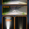 Comparison of lighting effects between low beam, high beam, AKE LED, and halogen lamp car headlights.