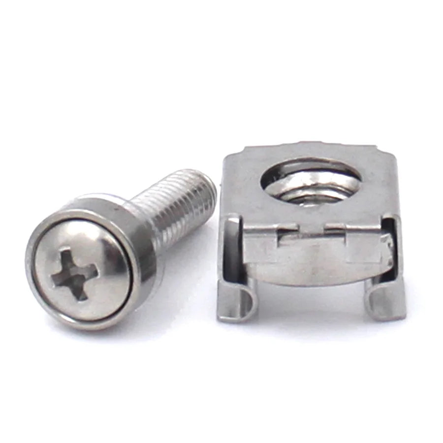 A set of 304 stainless steel cage nuts and machine screws.