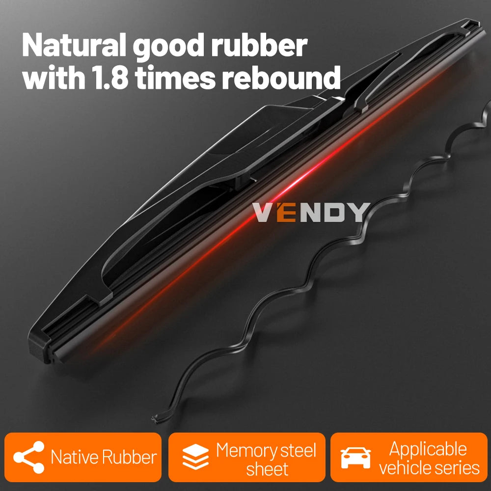 A close-up view of a wiper blade with red accents and a coiled rubber blade, highlighting its rebound capability.