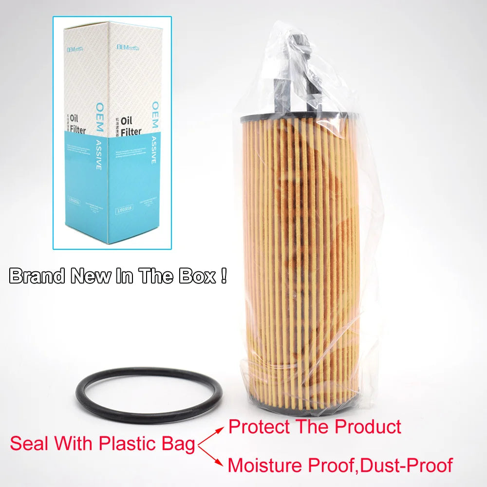 OEM quality oil filter packaged in a plastic bag for protection and moisture/dust-proof storage