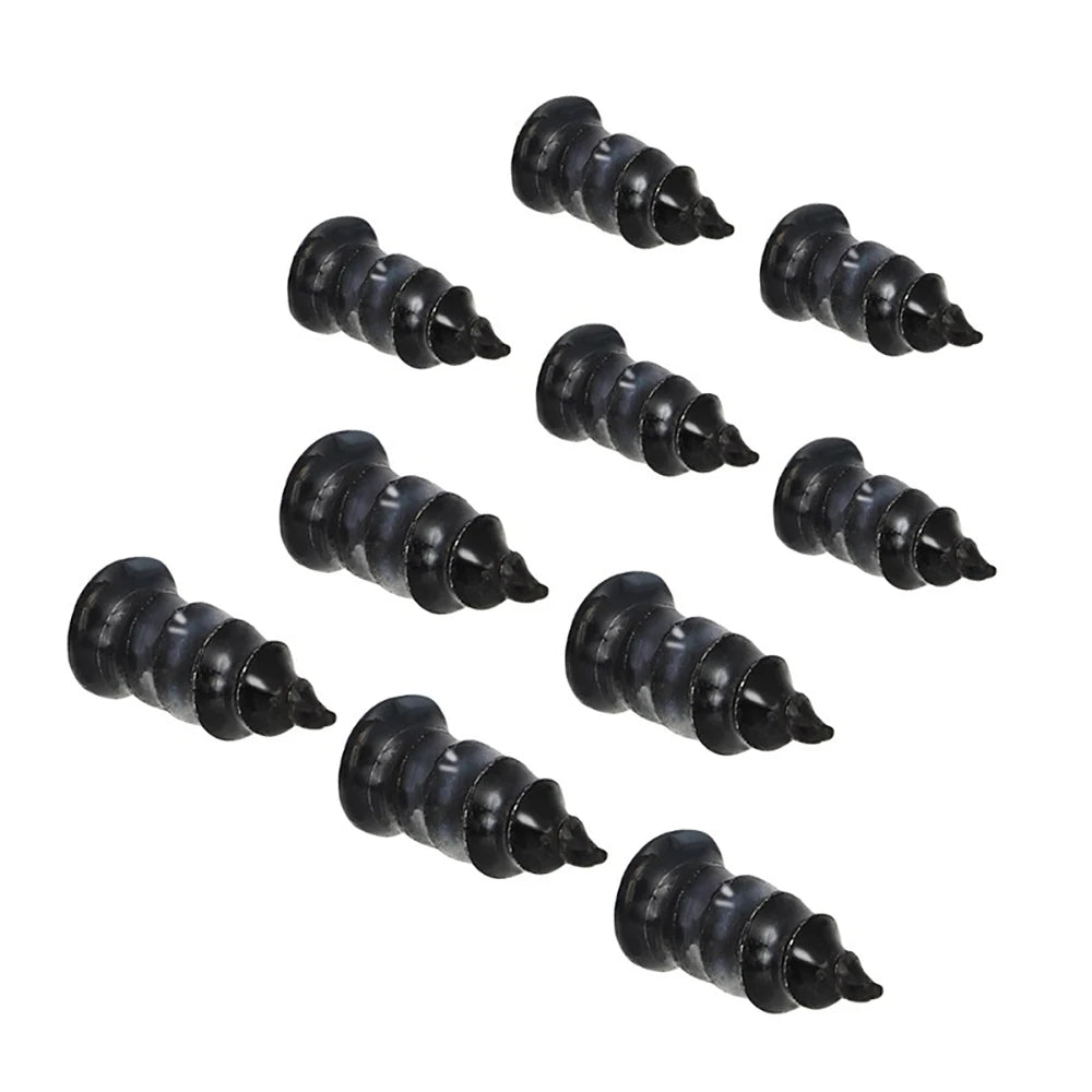 A set of black tubeless tire repair nails and a screwdriver for fixing tires.