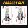 Comparison of H7 and H4 LED headlight bulbs showing their physical sizes and dimensions.