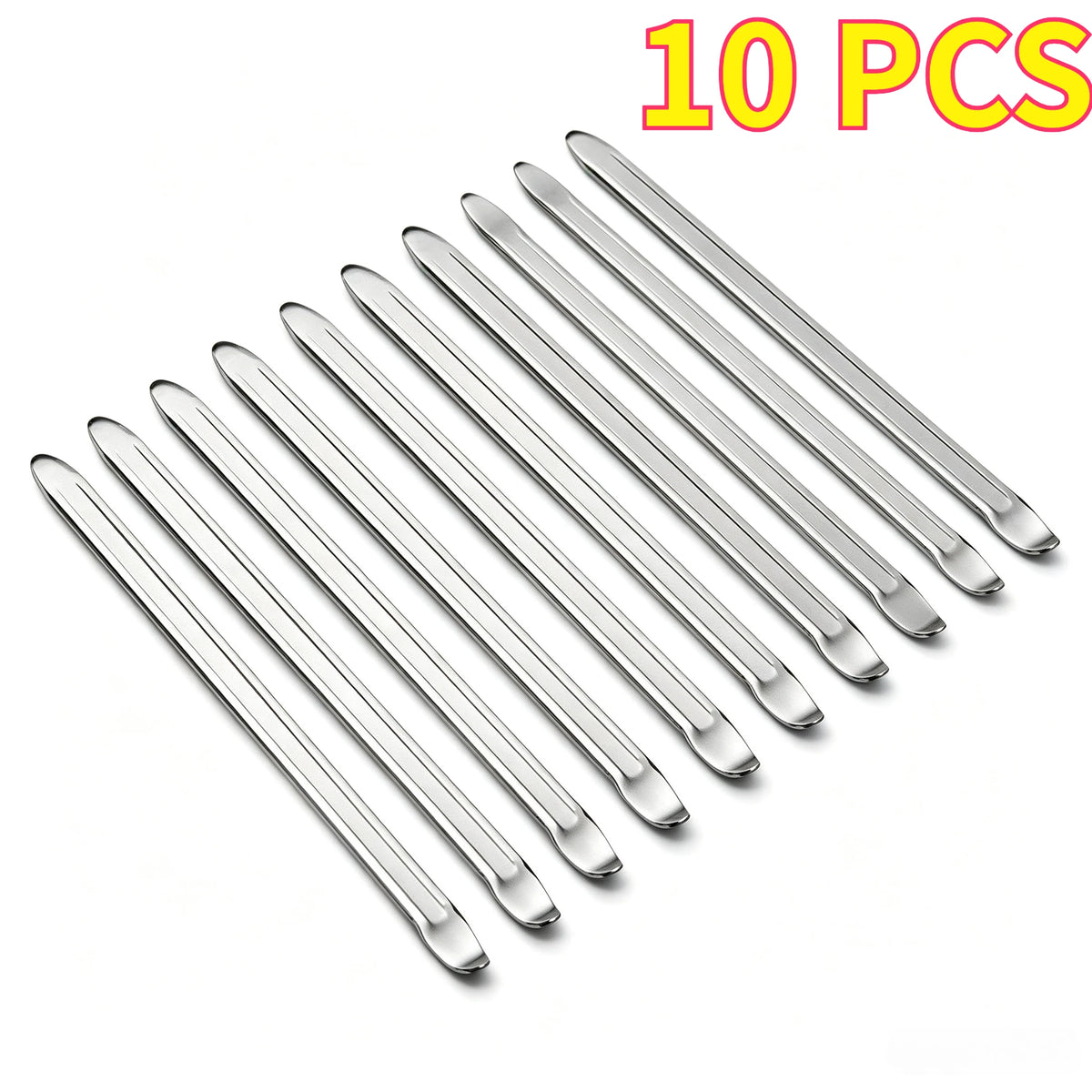 A set of ten silver heavy-duty tire wrenches and rim openers.