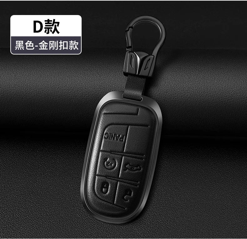 Black metal key fob cover with a split ring attached for car keys