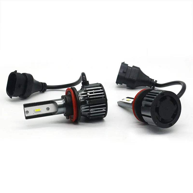 A set of 50W H7 LED car headlight bulbs and associated connectors.