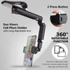 Black cell phone holder with long adjustable arm and a press button for 360 degree rotatable function