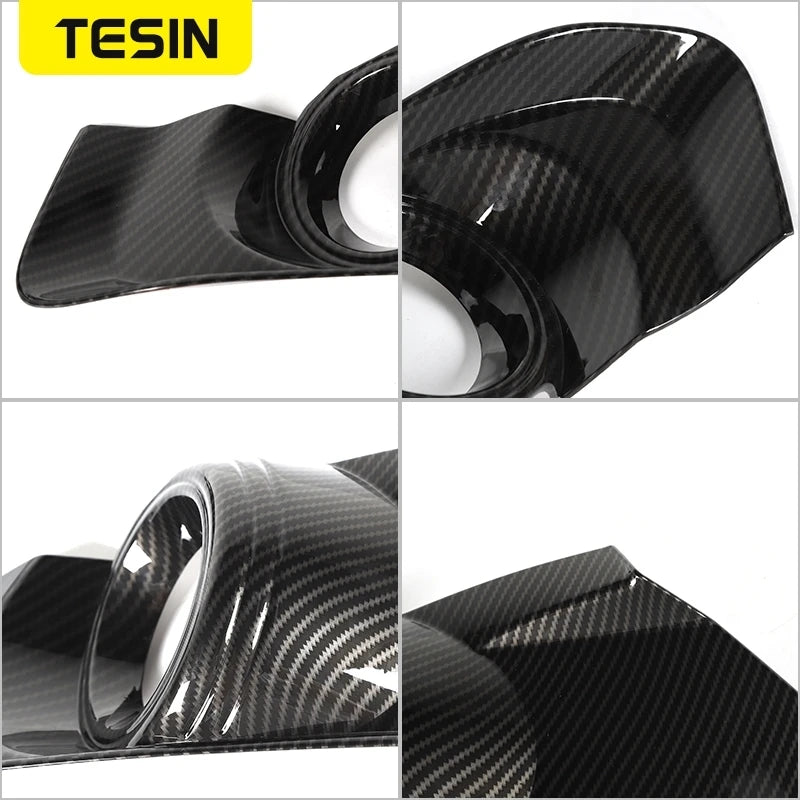 Parachoques delantero de fibra de carbono negra brillante con luces antiniebla para Ford Mustang