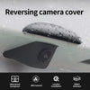 A black camera cover is shown being reversed onto a white surface, highlighting its waterproof and installation features.