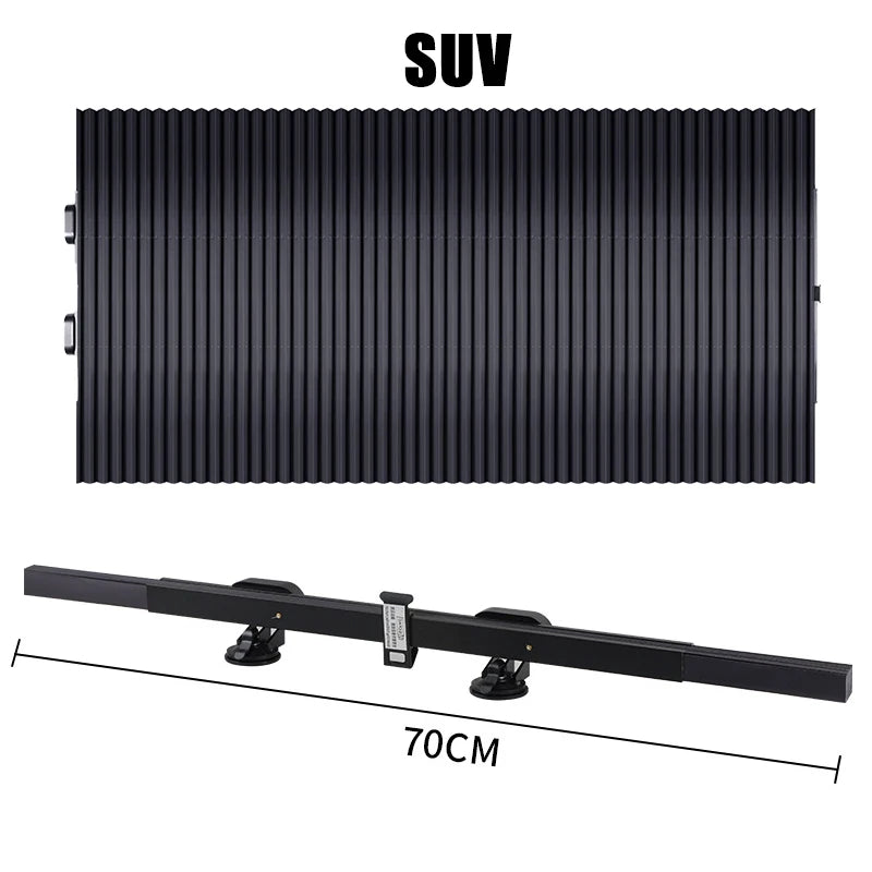 Pare-soleil rétractable noir pour SUV, longueur 70 cm.