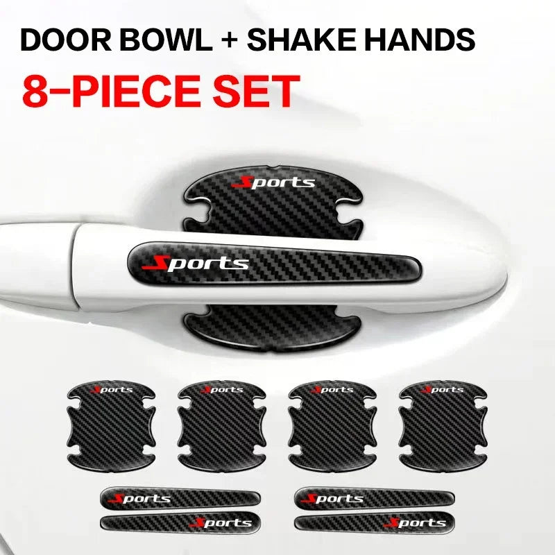 An 8-piece set of door bowl and shake hands scratch protection kits for car door handles.